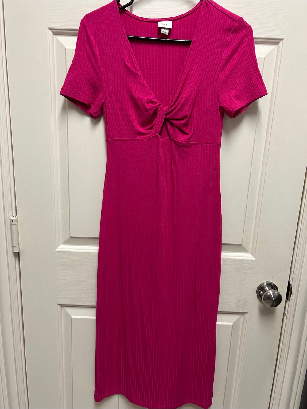 a new day Magenta Knot-Front Ribbed Midi Dress